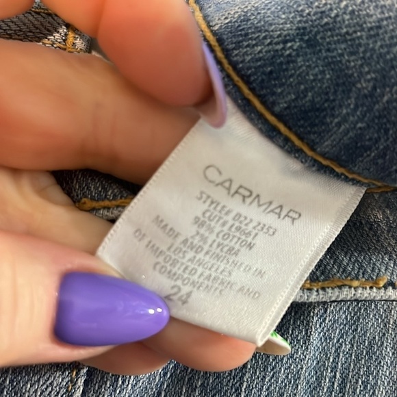 Carmar Distressed Jeans Skinny 6 Decorative Zippers Holes Size 24 Cotton - Picture 7 of 9